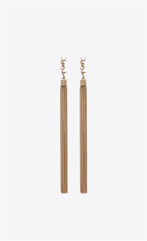 ysl mini tassel earrings in gold brass|Loulou earrings with chain tassels in light gold.